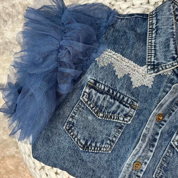 Denim Button Down Ruffle Shirt 💙 - Picture 2 of 5